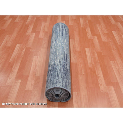 Modern and Contemporary Wool Hand Knotted Rug Blue No Border 4.1X12.2 -O075020