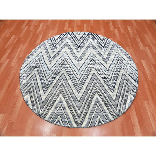 Modern and Contemporary Wool & Silk Hand Knotted Rug Ivory No Border 6.0X6.0 -O075029