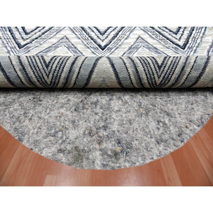 Modern and Contemporary Wool & Silk Hand Knotted Rug Ivory No Border 6.0X6.0 -O075029