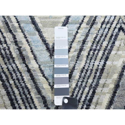 Modern and Contemporary Wool & Silk Hand Knotted Rug Ivory No Border 6.0X6.0 -O075029