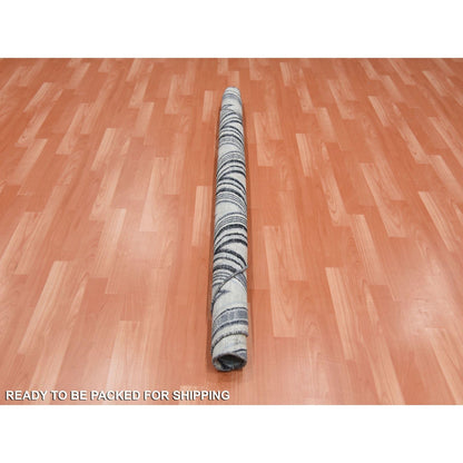 Modern and Contemporary Wool & Silk Hand Knotted Rug Ivory No Border 6.0X6.0 -O075029