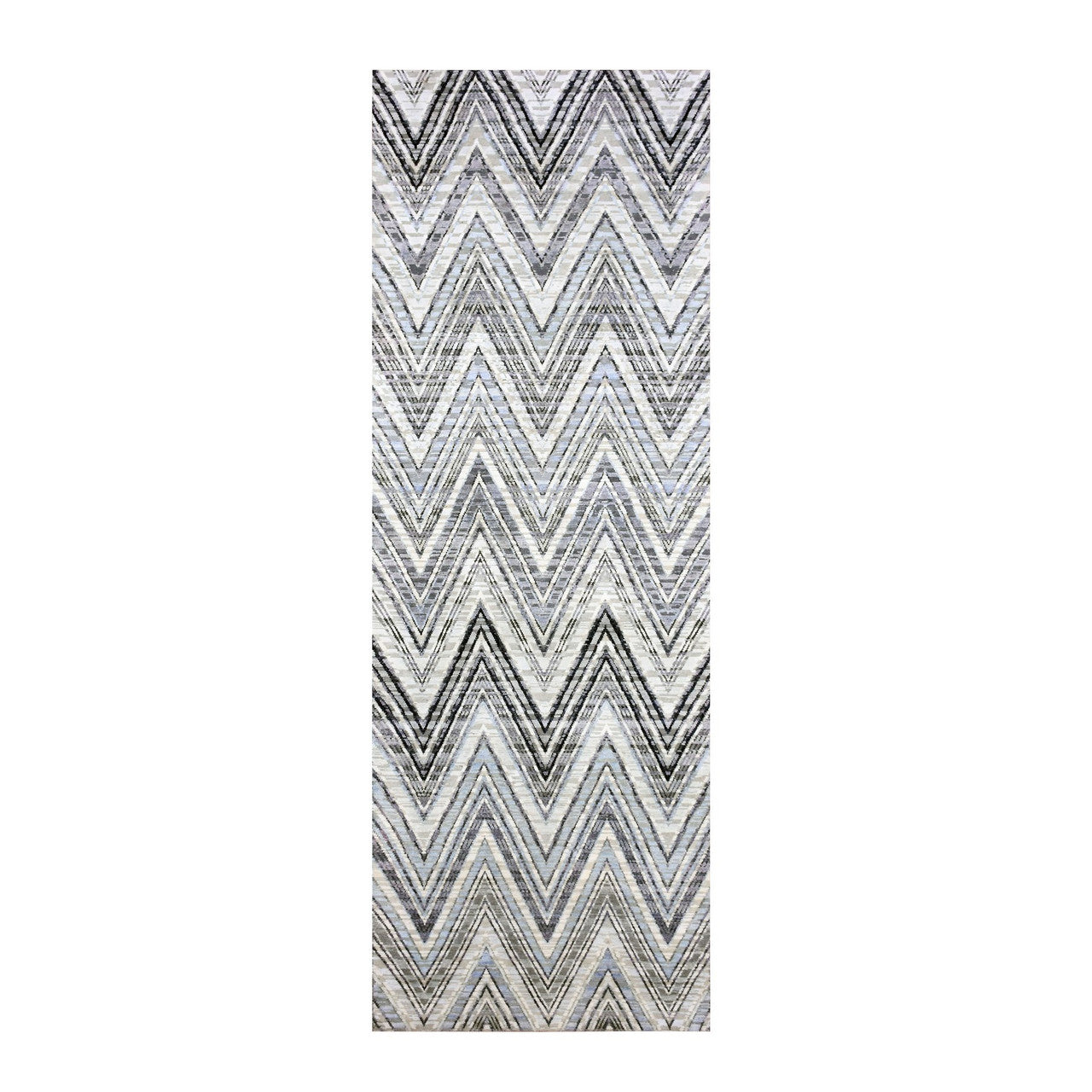 Ivory 4'2" x 12'4" Modern and Contemporary Hand knotted Wool/Silk Rug - Sku: O075030