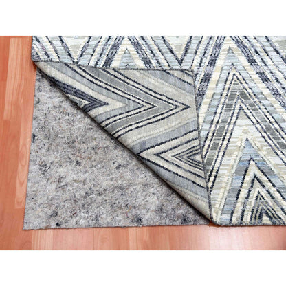 Modern and Contemporary Wool & Silk Hand Knotted Rug Ivory No Border 4.2X12.4 -O075030