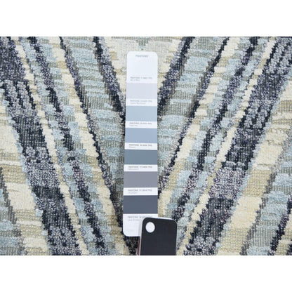 Modern and Contemporary Wool & Silk Hand Knotted Rug Ivory No Border 4.2X12.4 -O075030