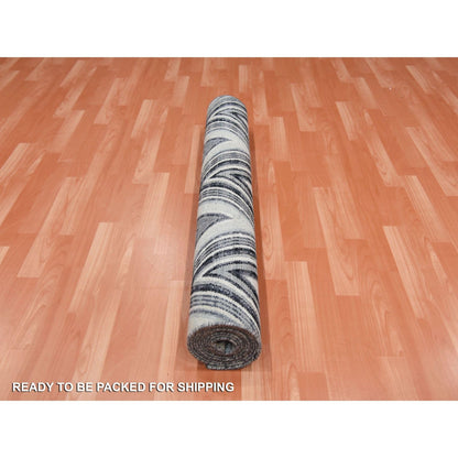 Modern and Contemporary Wool & Silk Hand Knotted Rug Ivory No Border 4.2X12.4 -O075030