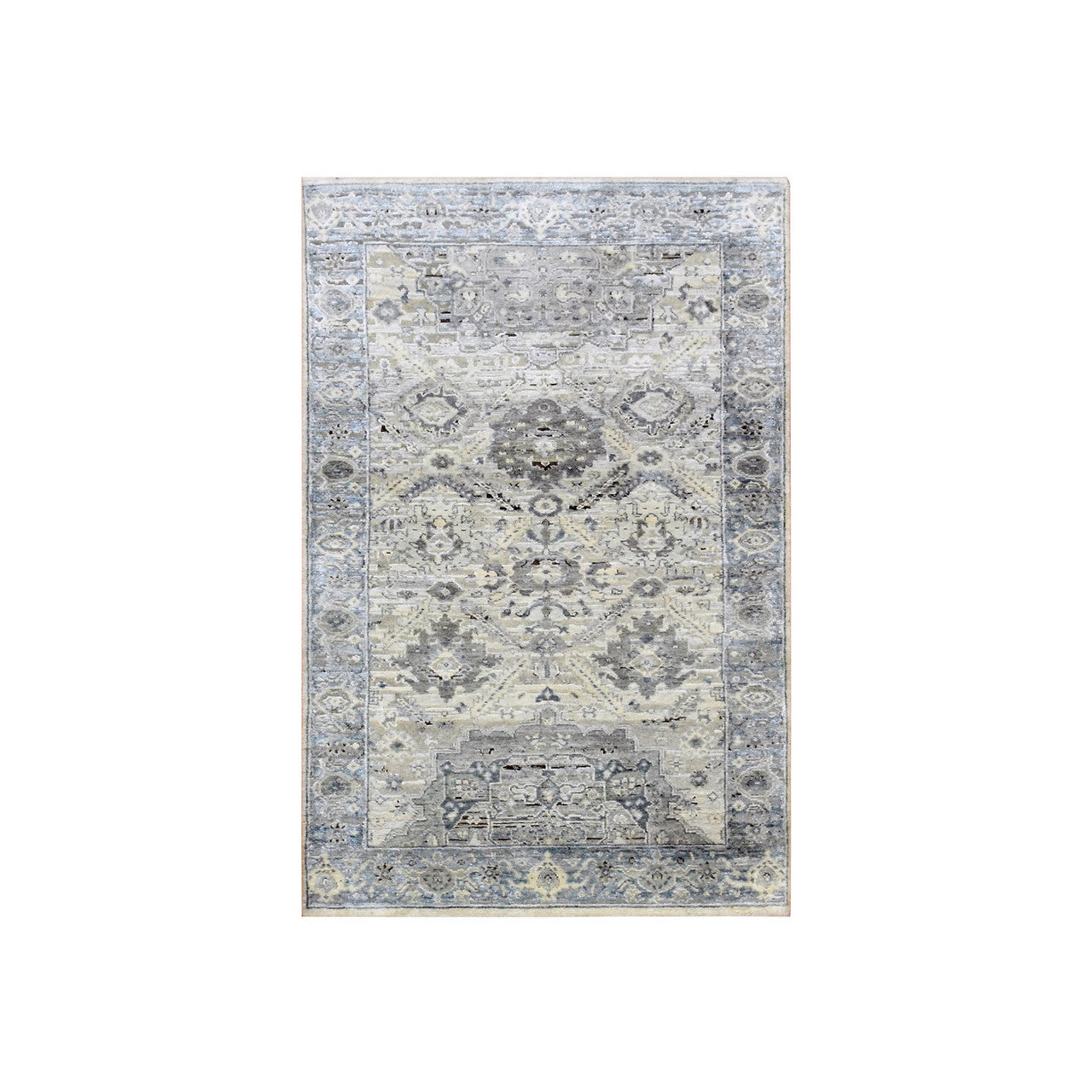 Transitional Wool & Silk Hand Knotted Rug Grey Gray 3.0X5.2 -O075037