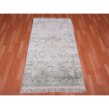 Transitional Wool & Silk Hand Knotted Rug Grey Gray 3.0X5.2 -O075037