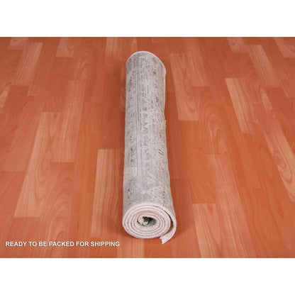 Transitional Wool & Silk Hand Knotted Rug Grey Gray 3.0X5.2 -O075037