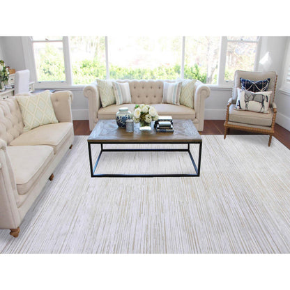 Modern and Contemporary Wool & Silk Hand Knotted Rug Ivory No Border 9.1X12.0 -O075038