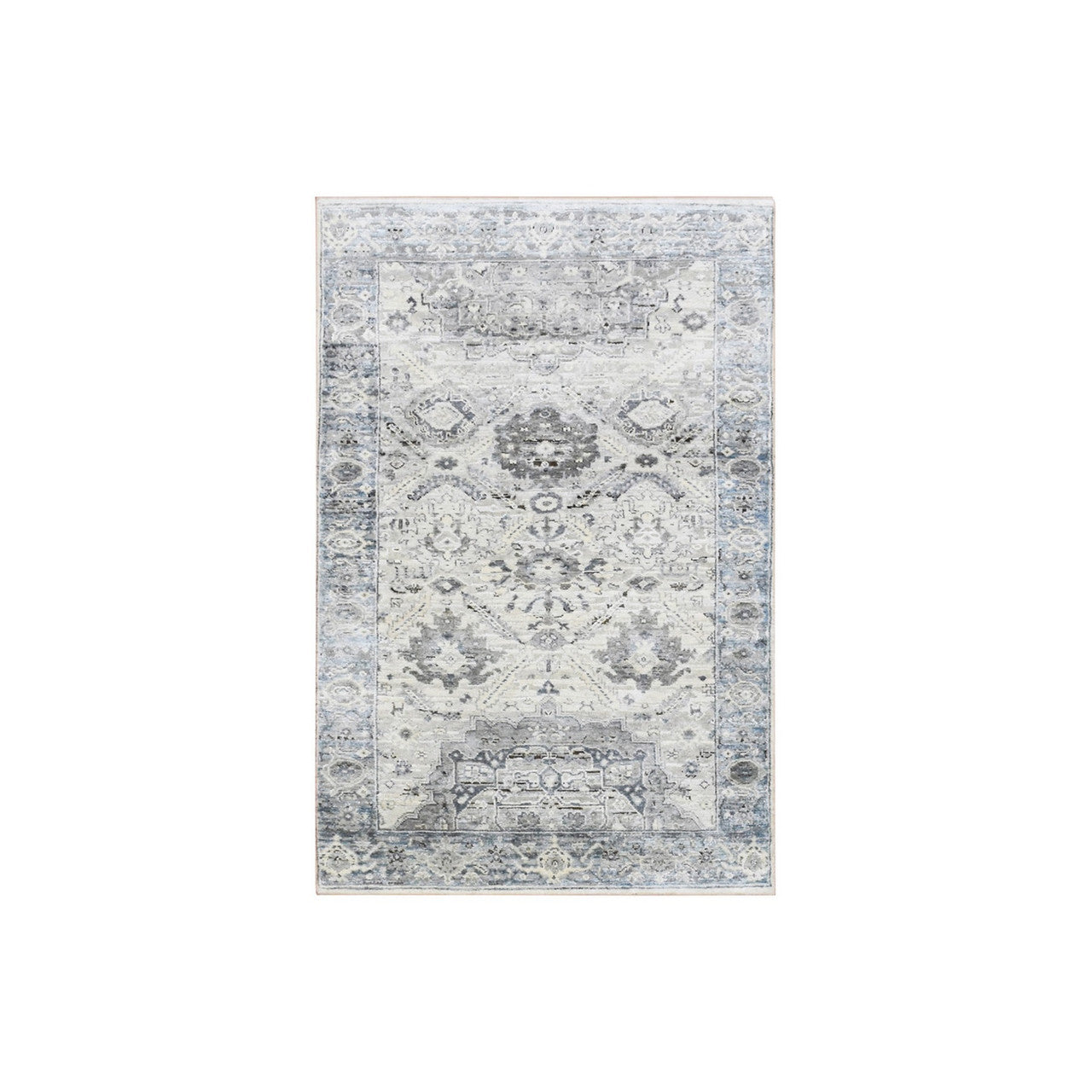 Transitional Wool & Silk Hand Knotted Rug Grey Gray 3.0X5.2 -O075040