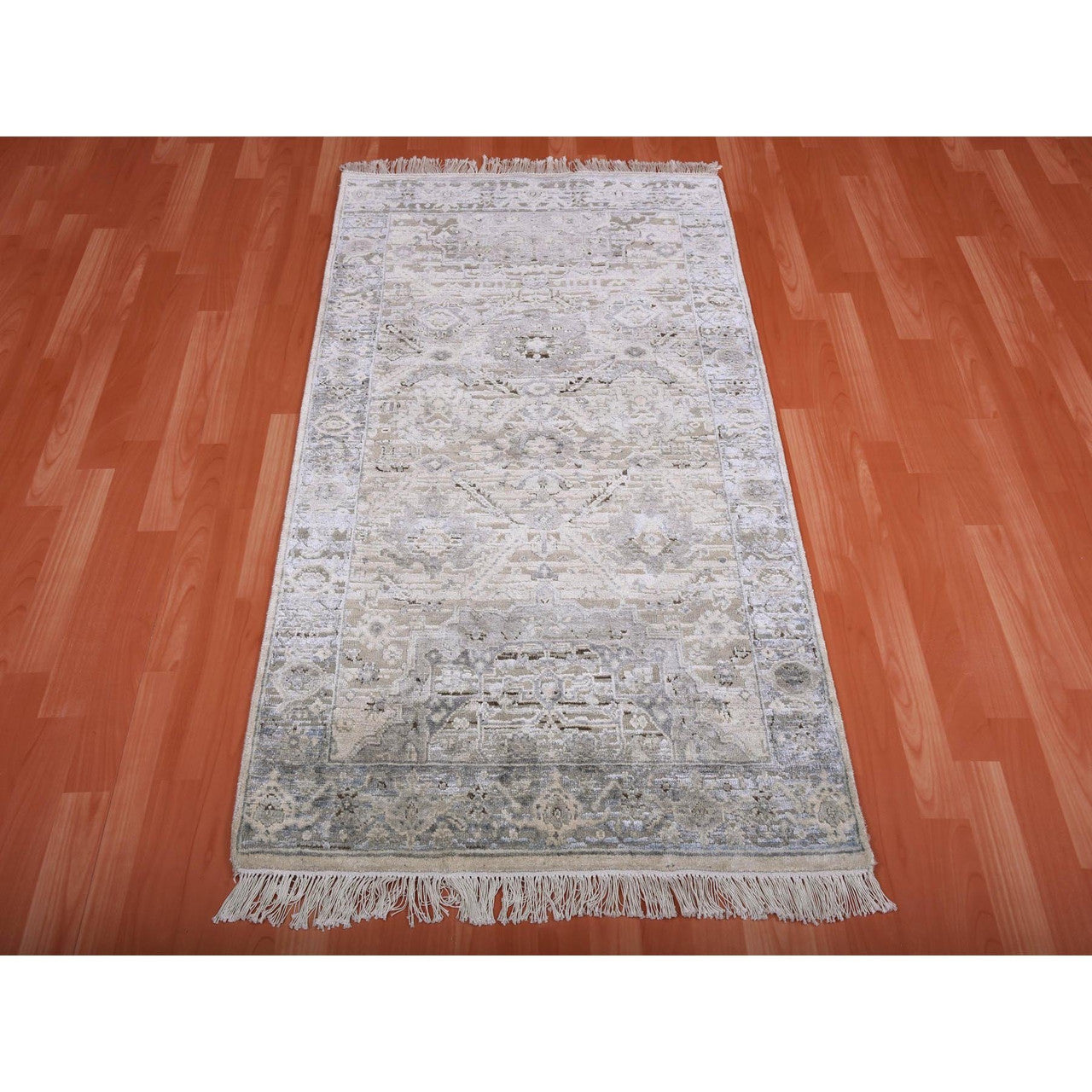 Transitional Wool & Silk Hand Knotted Rug Grey Gray 3.0X5.2 -O075040