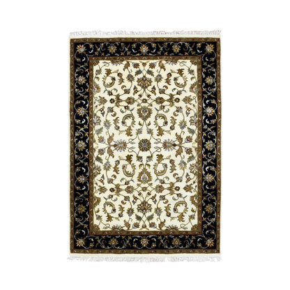Rajasthan Wool & Silk Hand Knotted Rug Ivory 4.1x6.0 -O075046