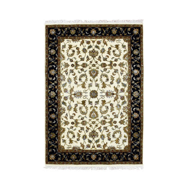 Rajasthan Wool & Silk Hand Knotted Rug Ivory 4.1x6.0 -O075046