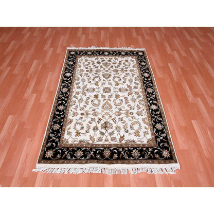 Rajasthan Wool & Silk Hand Knotted Rug Ivory 4.1x6.0 -O075046