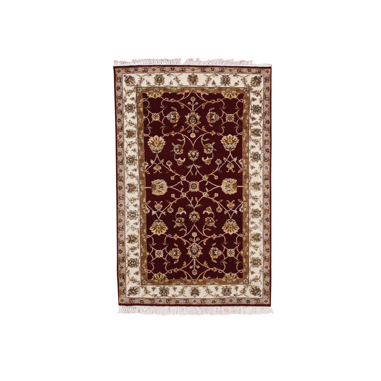 Rajasthan Wool & Silk Hand Knotted Rug Red Ivory 3.0X5.0 -O075049