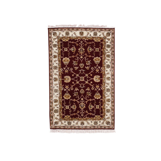 Rajasthan Wool & Silk Hand Knotted Rug Red Ivory 3.0X5.0 -O075049