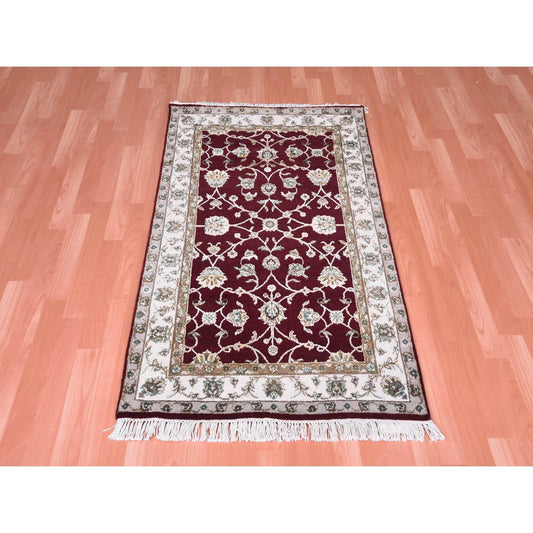 Rajasthan Wool & Silk Hand Knotted Rug Red Ivory 3.0X5.0 -O075049