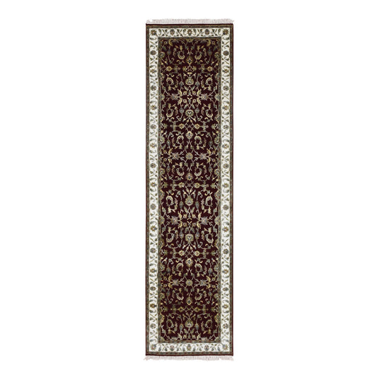 Rajasthan Wool & Silk Hand Knotted Rug Red Ivory 2.7X10.0 -O075055