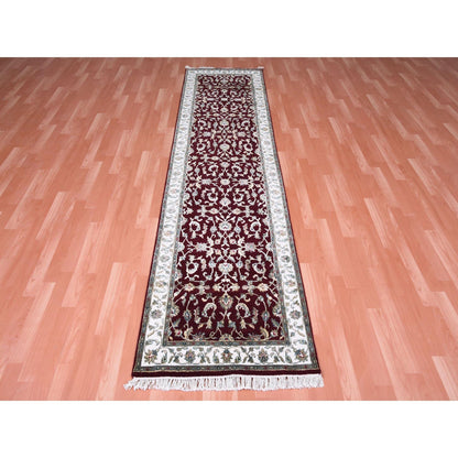 Rajasthan Wool & Silk Hand Knotted Rug Red Ivory 2.7X10.0 -O075055