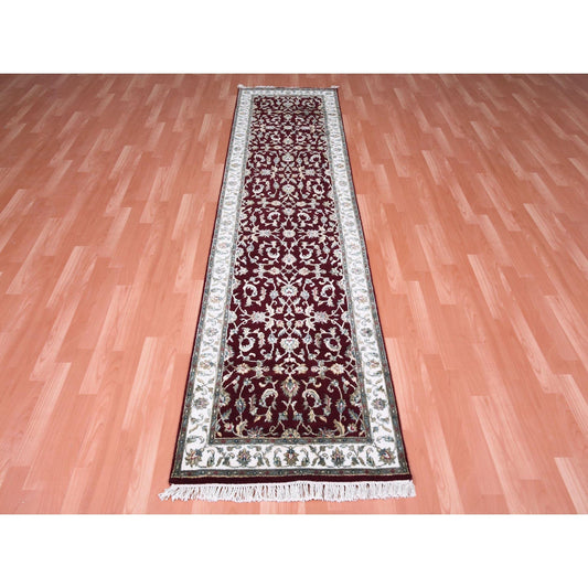 Rajasthan Wool & Silk Hand Knotted Rug Red Ivory 2.7X10.0 -O075055
