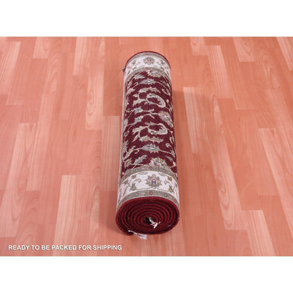 Rajasthan Wool & Silk Hand Knotted Rug Red Ivory 2.7X10.0 -O075055