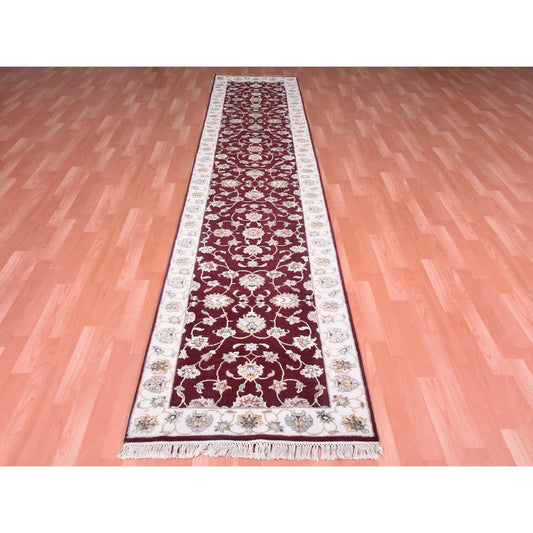 Rajasthan Wool & Silk Hand Knotted Rug Red Ivory 2.8X14.1 -O075056