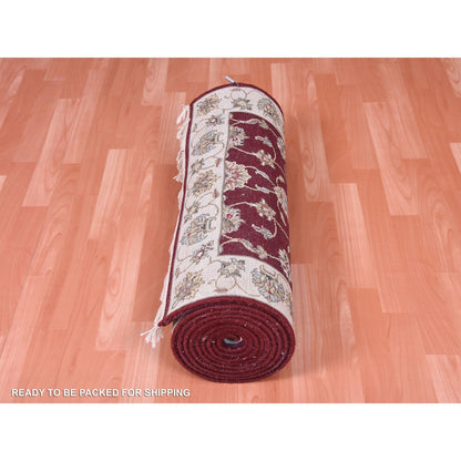 Rajasthan Wool & Silk Hand Knotted Rug Red Ivory 2.8X14.1 -O075056