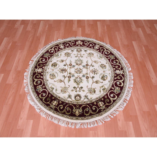Rajasthan Wool & Silk Hand Knotted Rug Ivory Rich Red 4.1X4.2 -O075059
