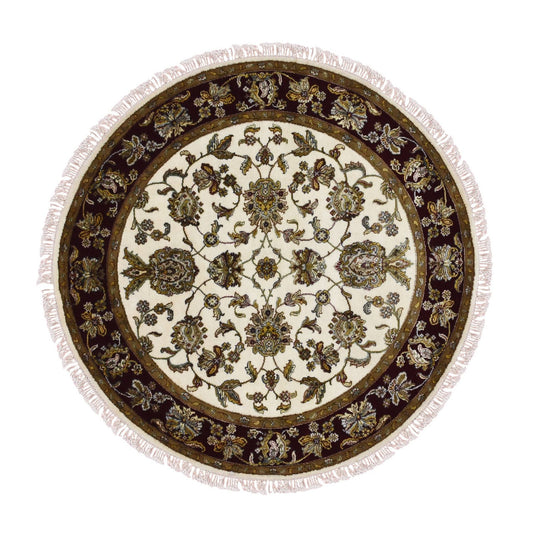 Rajasthan Wool & Silk Hand Knotted Rug Ivory Rich Red 5.2X5.2 -O075061