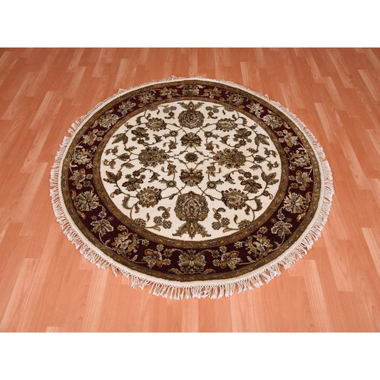 Rajasthan Wool & Silk Hand Knotted Rug Ivory Rich Red 5.2X5.2 -O075061