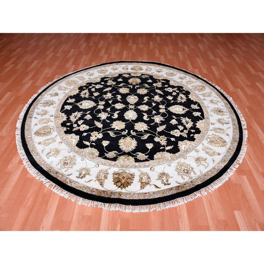 Rajasthan Wool & Silk Hand Knotted Rug Black Ivory 8.2X8.3 -O075066