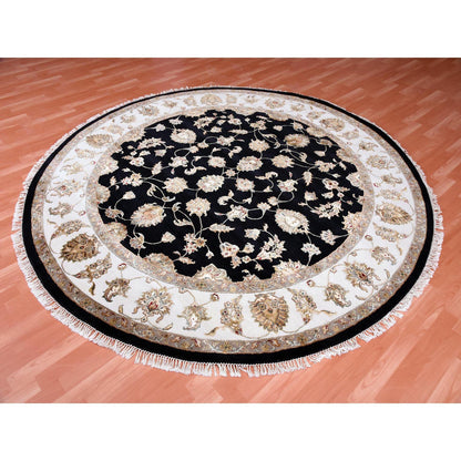 Rajasthan Wool & Silk Hand Knotted Rug Black Ivory 8.2X8.3 -O075066