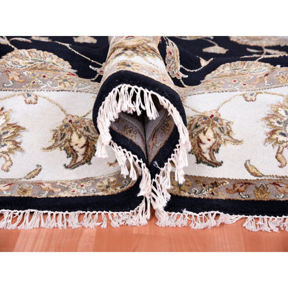 Rajasthan Wool & Silk Hand Knotted Rug Black Ivory 8.2X8.3 -O075066
