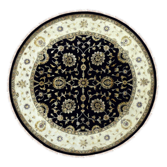 Rajasthan Wool & Silk Hand Knotted Rug Black Ivory 10.0X10.2 -O075067