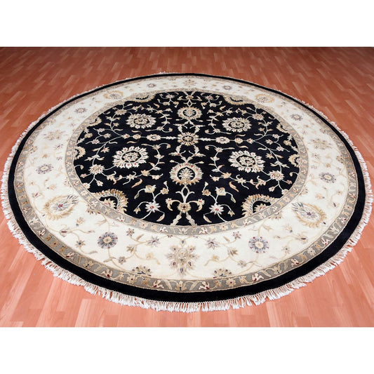 Rajasthan Wool & Silk Hand Knotted Rug Black Ivory 10.0X10.2 -O075067