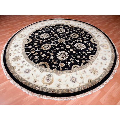 Rajasthan Wool & Silk Hand Knotted Rug Black Ivory 10.0X10.2 -O075067