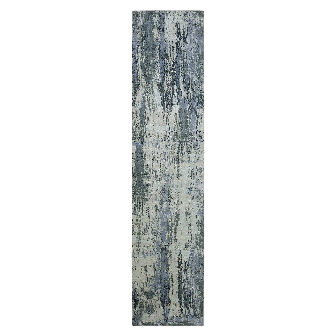 Gray 2'8" x 12'2" Modern and Contemporary Hand knotted Wool/Silk Rug - Sku: O075075