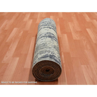 Modern and Contemporary Wool & Silk Hand Knotted Rug Grey No Border 2.8X12.2 -O075075