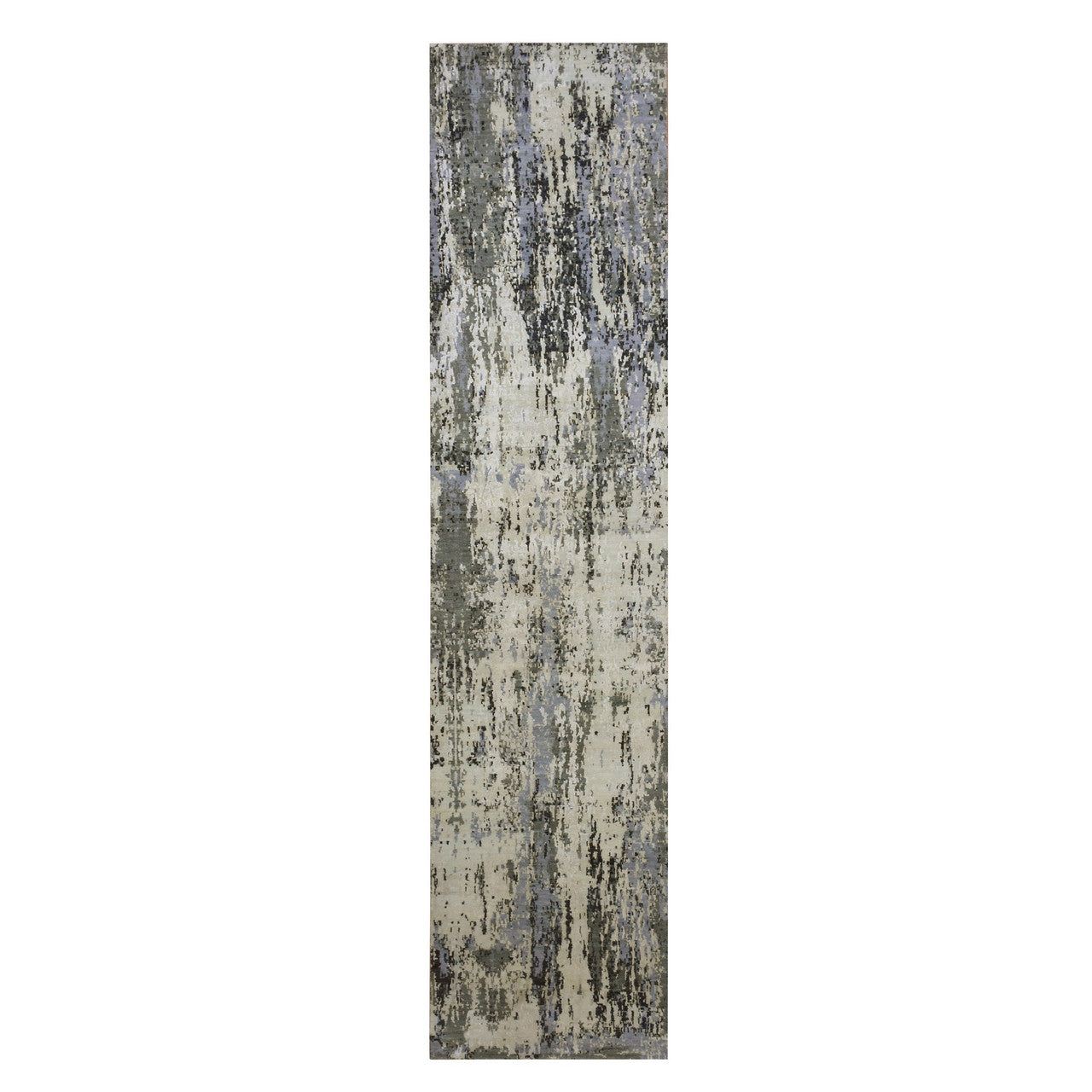 Gray 2'7" x 12'2" Modern and Contemporary Hand knotted Wool/Silk Rug - Sku: O075076