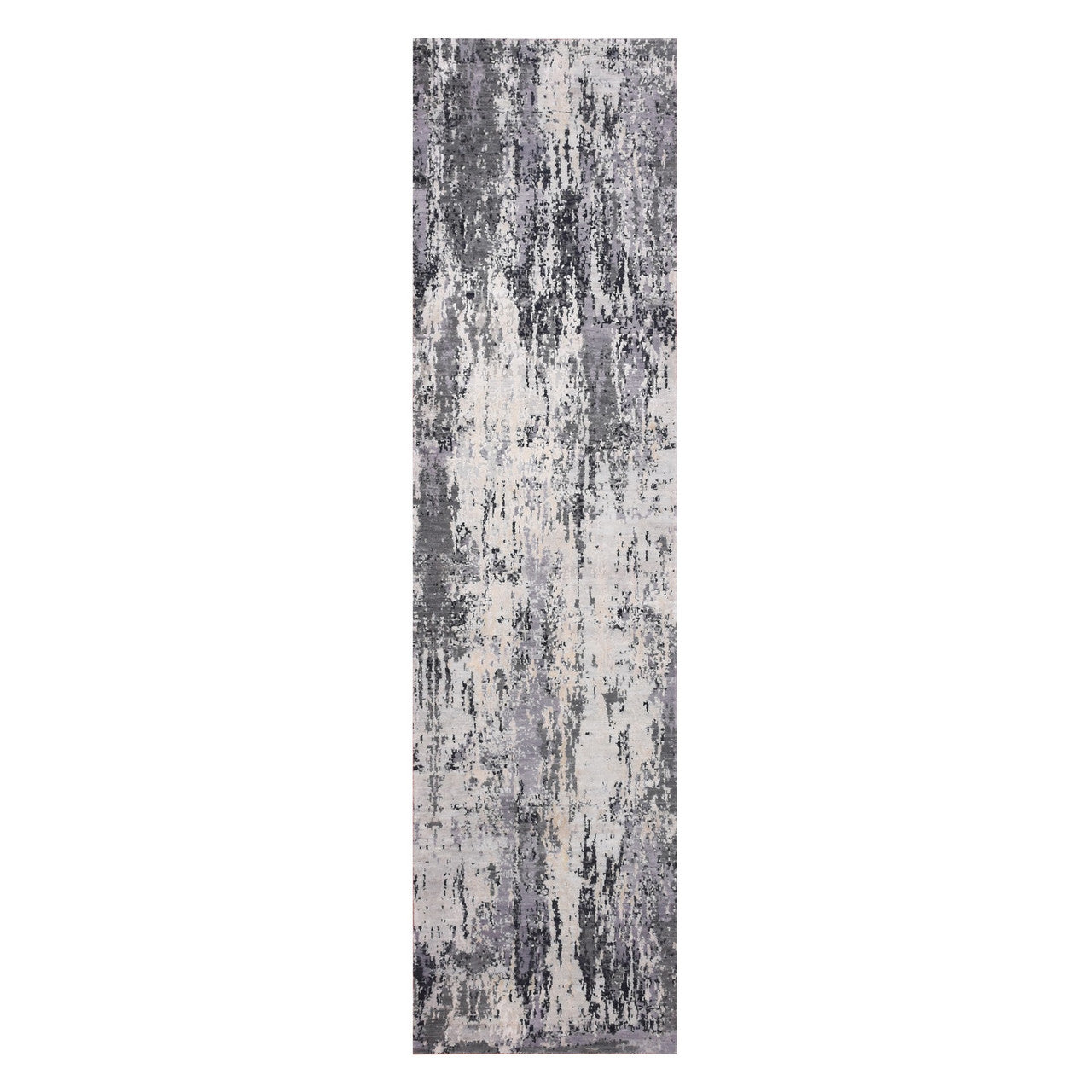 Gray 2'7" x 10'3" Modern and Contemporary Hand knotted Wool/Silk Rug - Sku: O075077