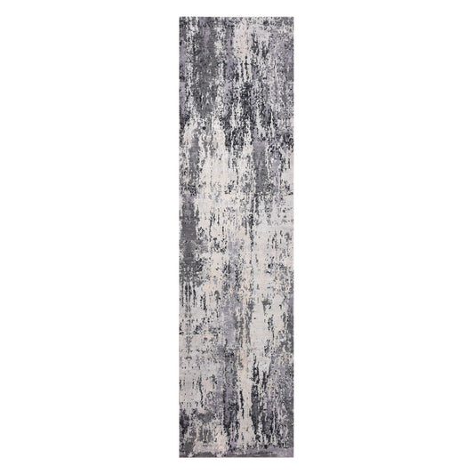 Modern and Contemporary Wool & Silk Hand Knotted Rug Grey No Border 2.7X10.3 -O075077