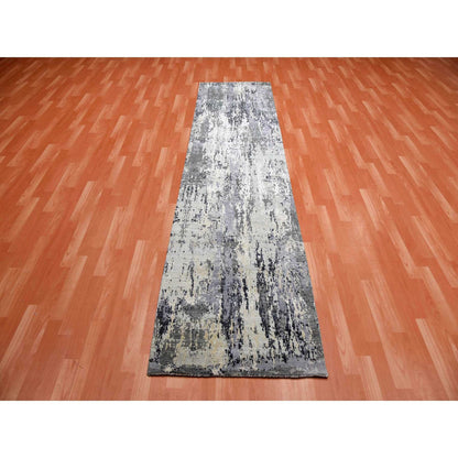 Modern and Contemporary Wool & Silk Hand Knotted Rug Grey No Border 2.7X10.3 -O075077