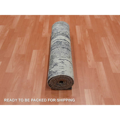 Modern and Contemporary Wool & Silk Hand Knotted Rug Grey No Border 2.7X10.3 -O075077