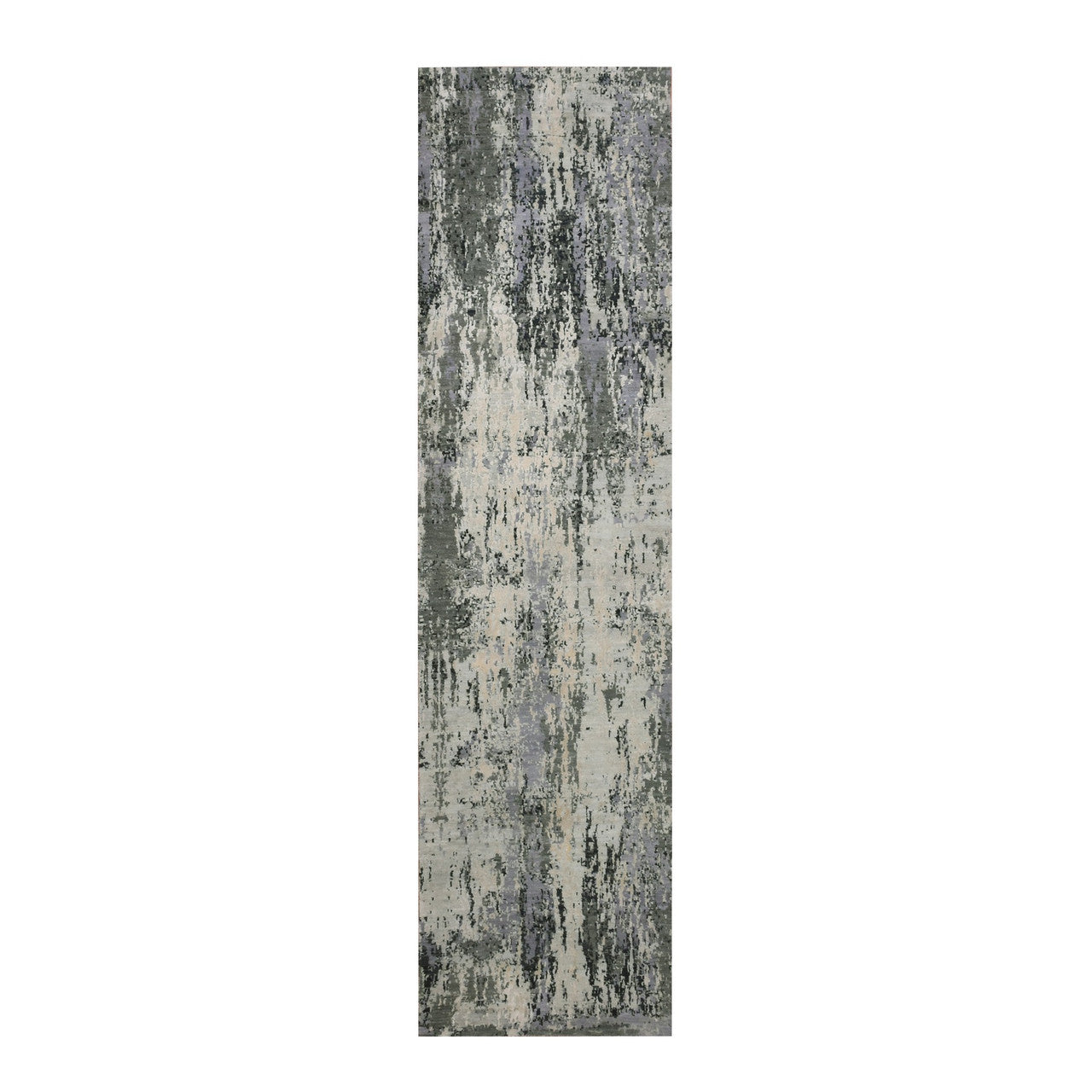 Gray 2'7" x 10'2" Modern and Contemporary Hand knotted Wool/Silk Rug - Sku: O075078