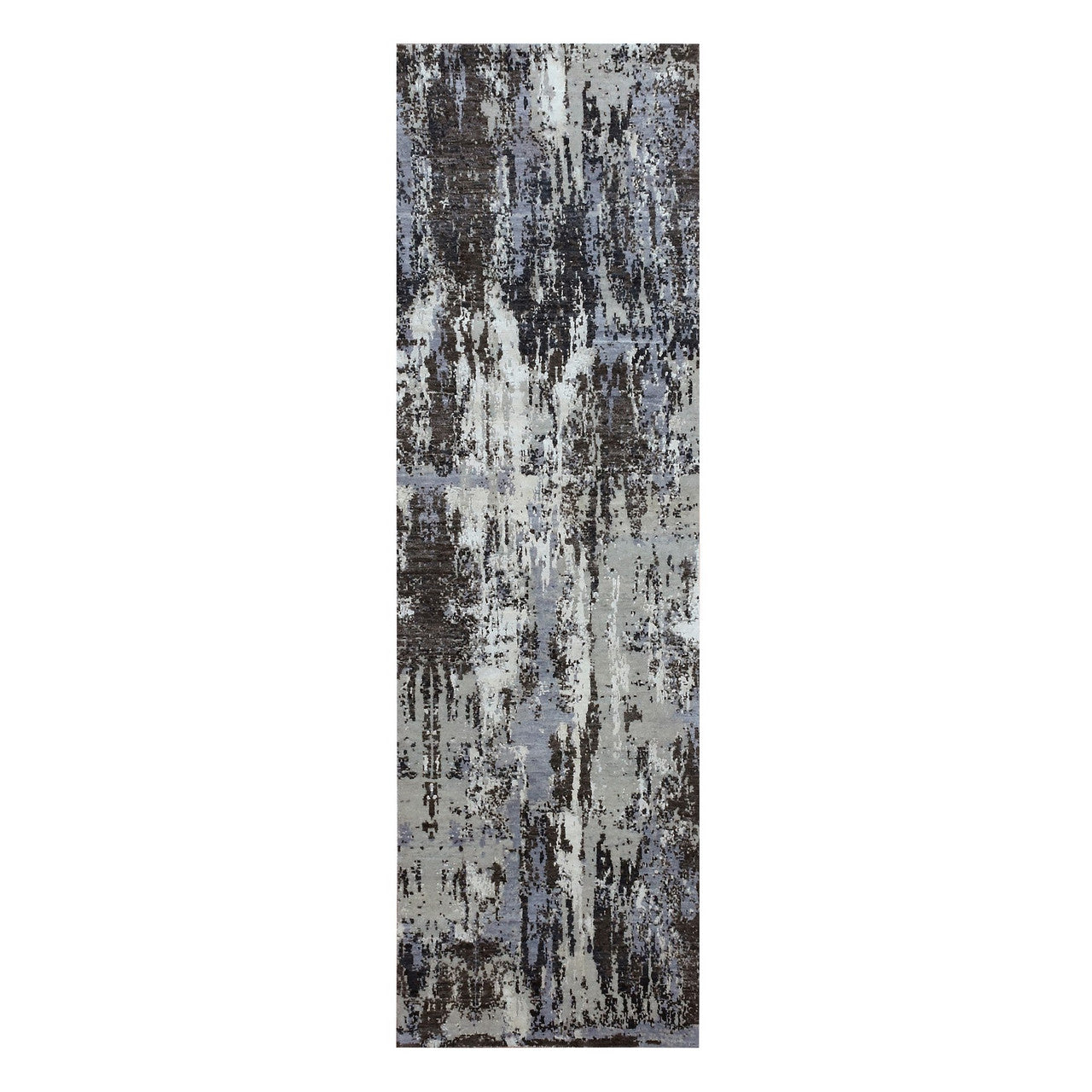 Gray 2'6" x 8'3" Modern and Contemporary Hand knotted Wool/Silk Rug - Sku: O075079