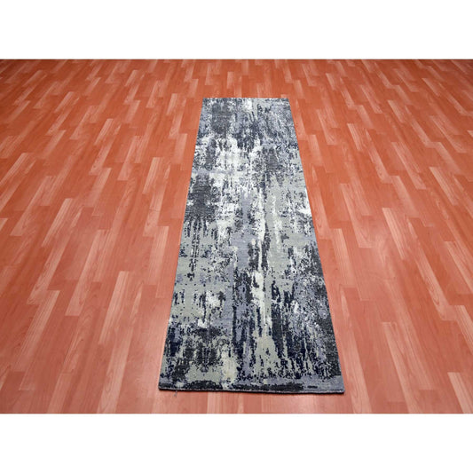 Modern and Contemporary Wool & Silk Hand Knotted Rug Grey No Border 2.6X8.3 -O075079