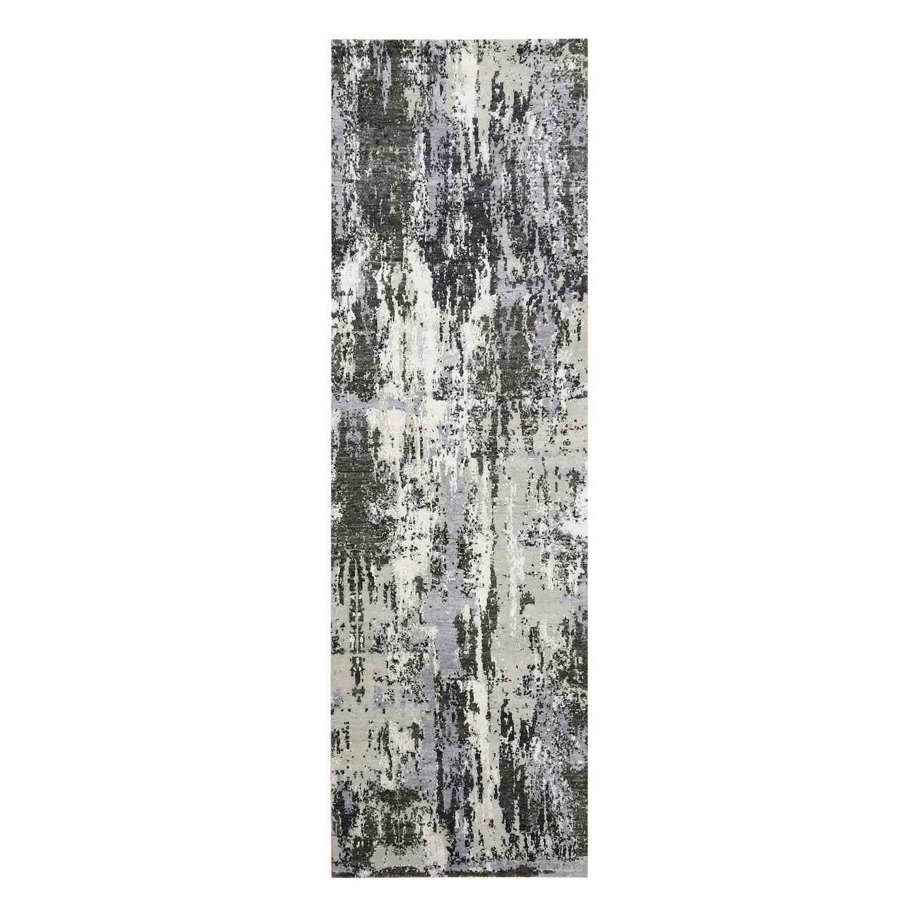 Gray 2'6" x 8'3" Modern and Contemporary Hand knotted Wool/Silk Rug - Sku: O075080