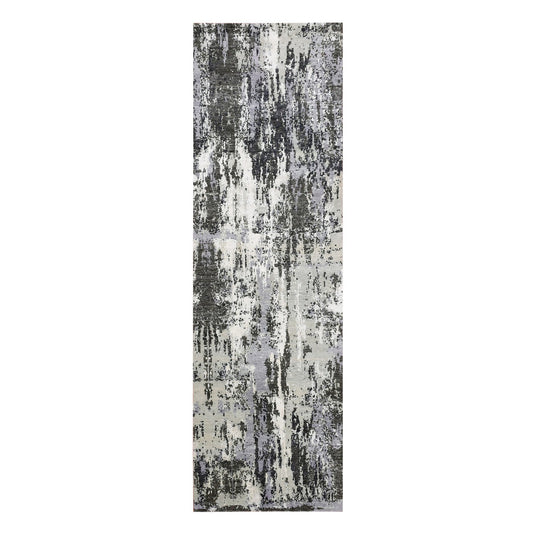 Modern and Contemporary Wool & Silk Hand Knotted Rug Grey No Border 2.6X8.3 -O075080