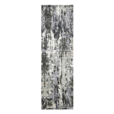 Modern and Contemporary Wool & Silk Hand Knotted Rug Grey No Border 2.6X8.3 -O075080