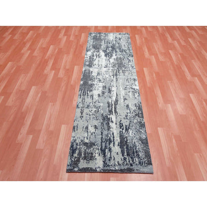 Modern and Contemporary Wool & Silk Hand Knotted Rug Grey No Border 2.6X8.3 -O075080